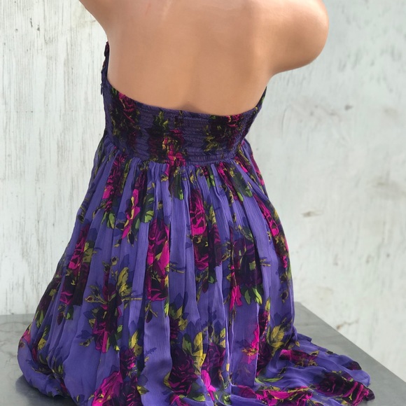 Betsey Johnson silk purple rose dress babydoll vintage pinup dollbaby strapless - Picture 7 of 12